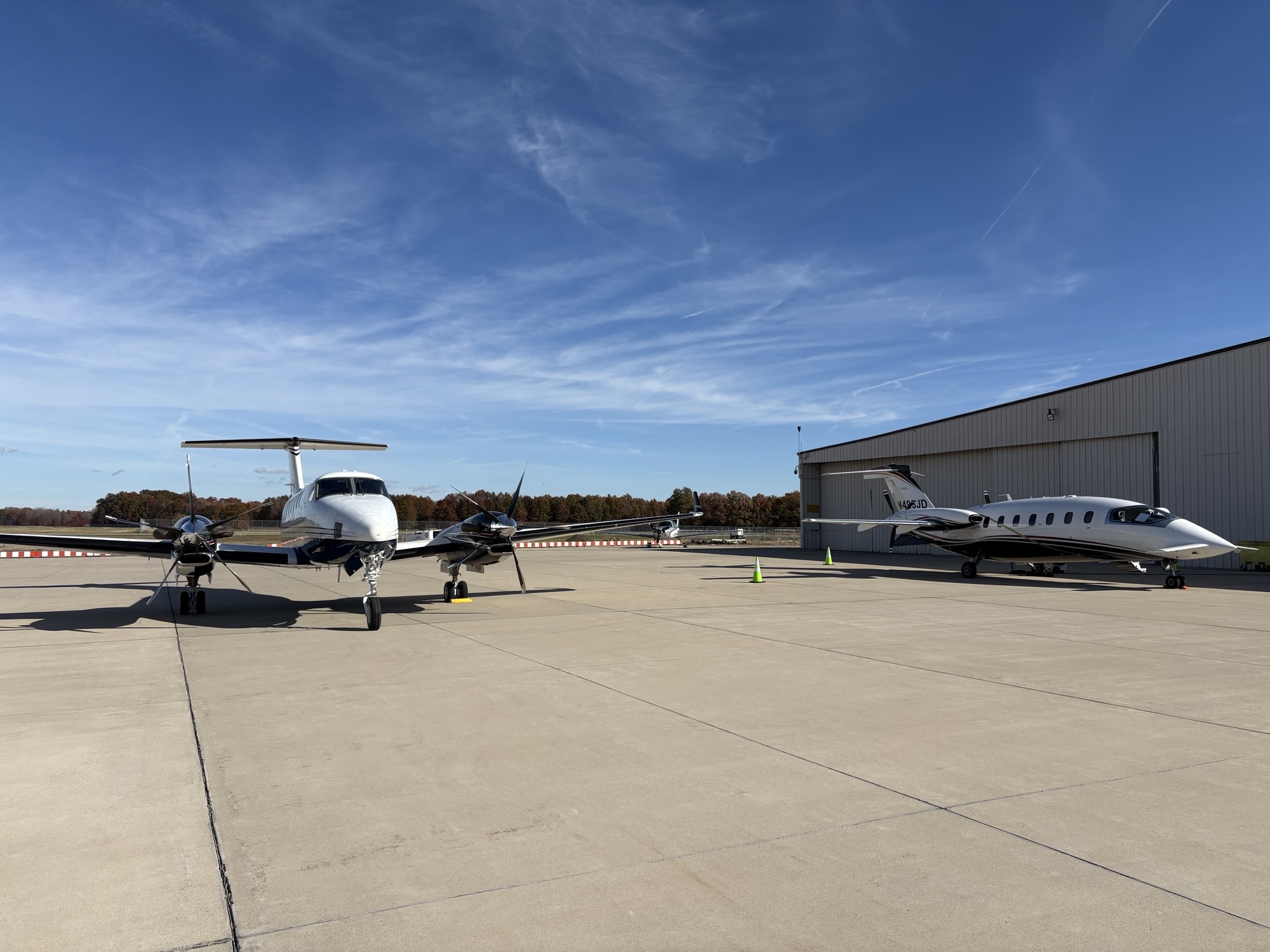 King Air and Piaggio Avanti on the ramp outside the MRK Aviation hangar at Lorain County Airport