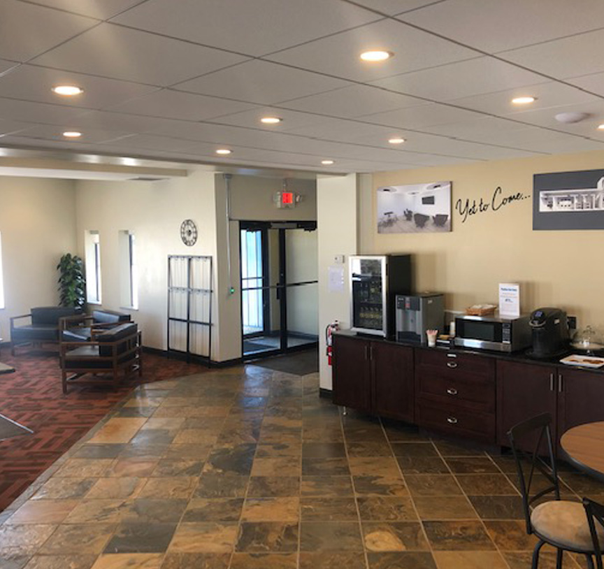 JETS FBO North reception and lounge area at Five Points